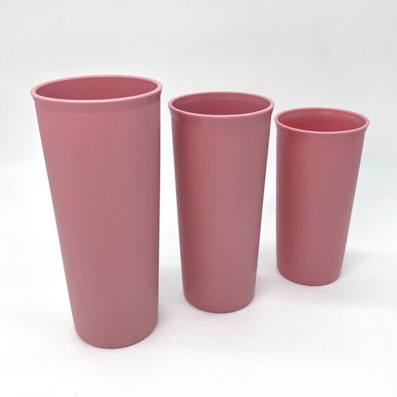 Vintage Tupperware Tumblers Set Of 3 Dusty Rose Pink Cups USA - Picture 1 of 9